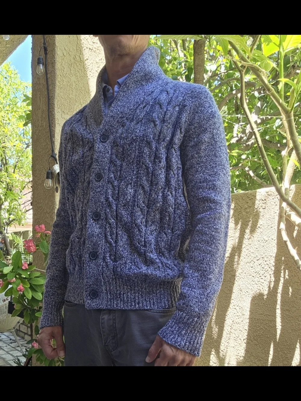 Banana Republic Men's Cable Shawl Collar Cardigan - Gray